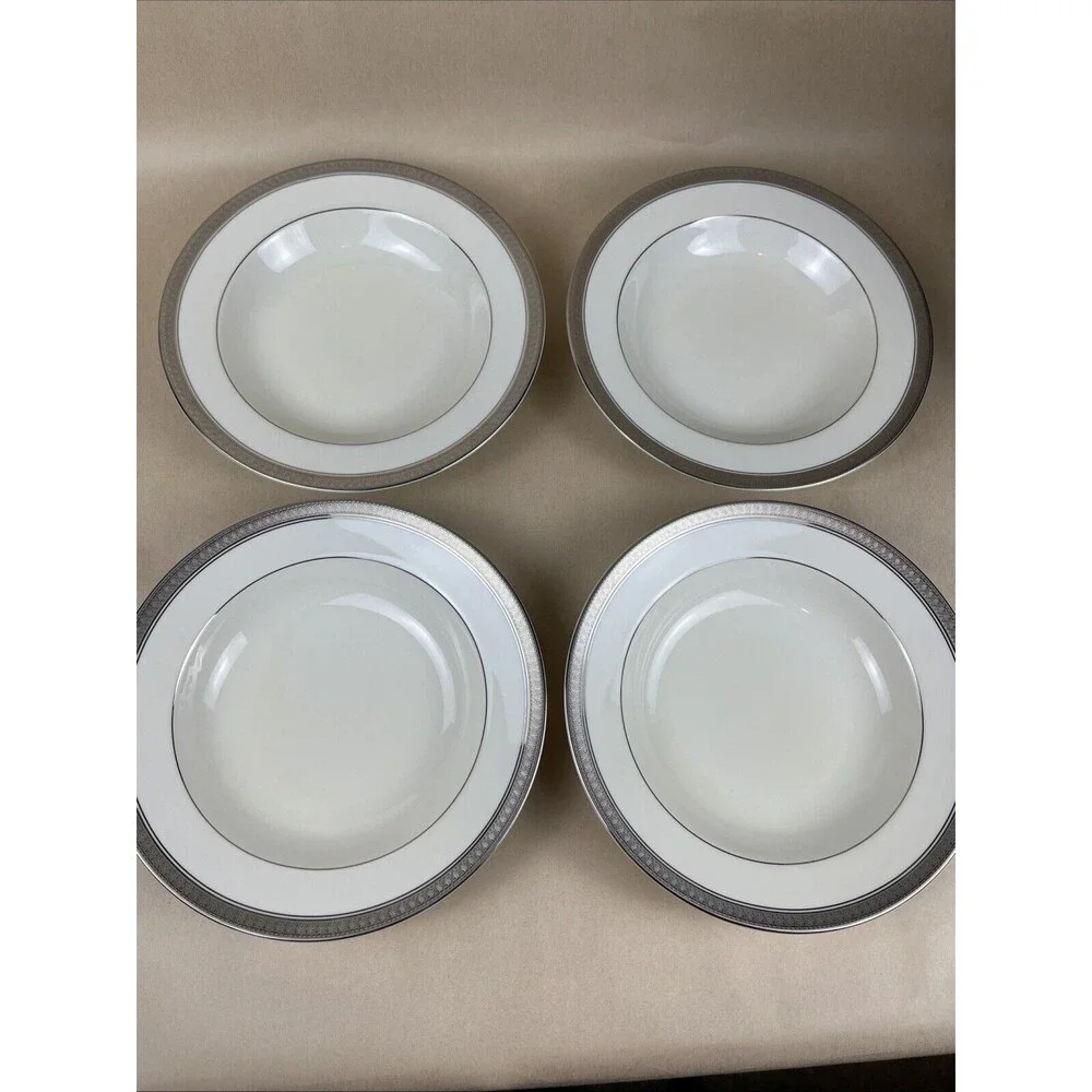 4pc Mikasa Palatial Platinum‎ Rimmed Soup/Cereal Bowl L3235 8.5